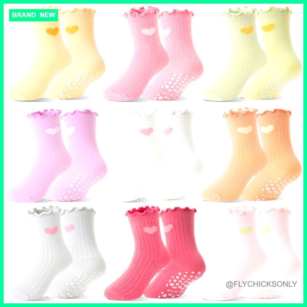 Toddler Girls Non-Slip Grip Socks 9 Pairs Cotton Ruffle Crew Socks